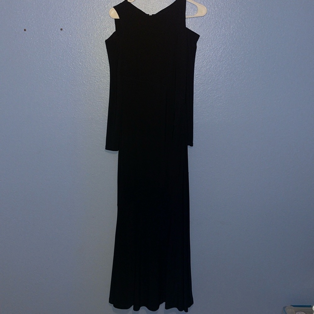 lauren ralph lauren navy blue L/S cold shoulder jersey maxi dress gown 4P. C